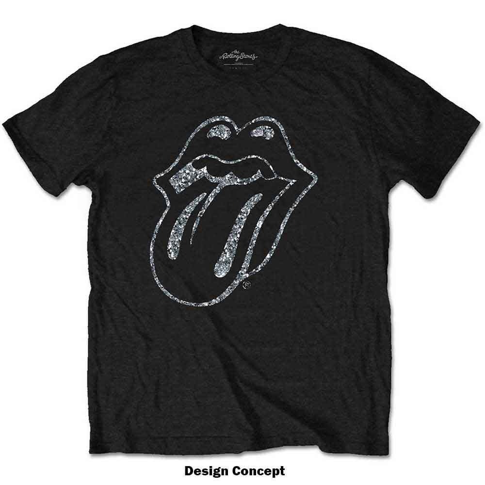 The Rolling Stones Unisex T-Shirt: Tongue (Black) (Embellished)