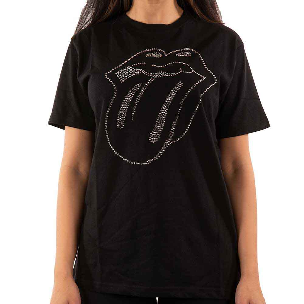 The Rolling Stones Unisex T-Shirt: Tongue (Black) (Embellished)