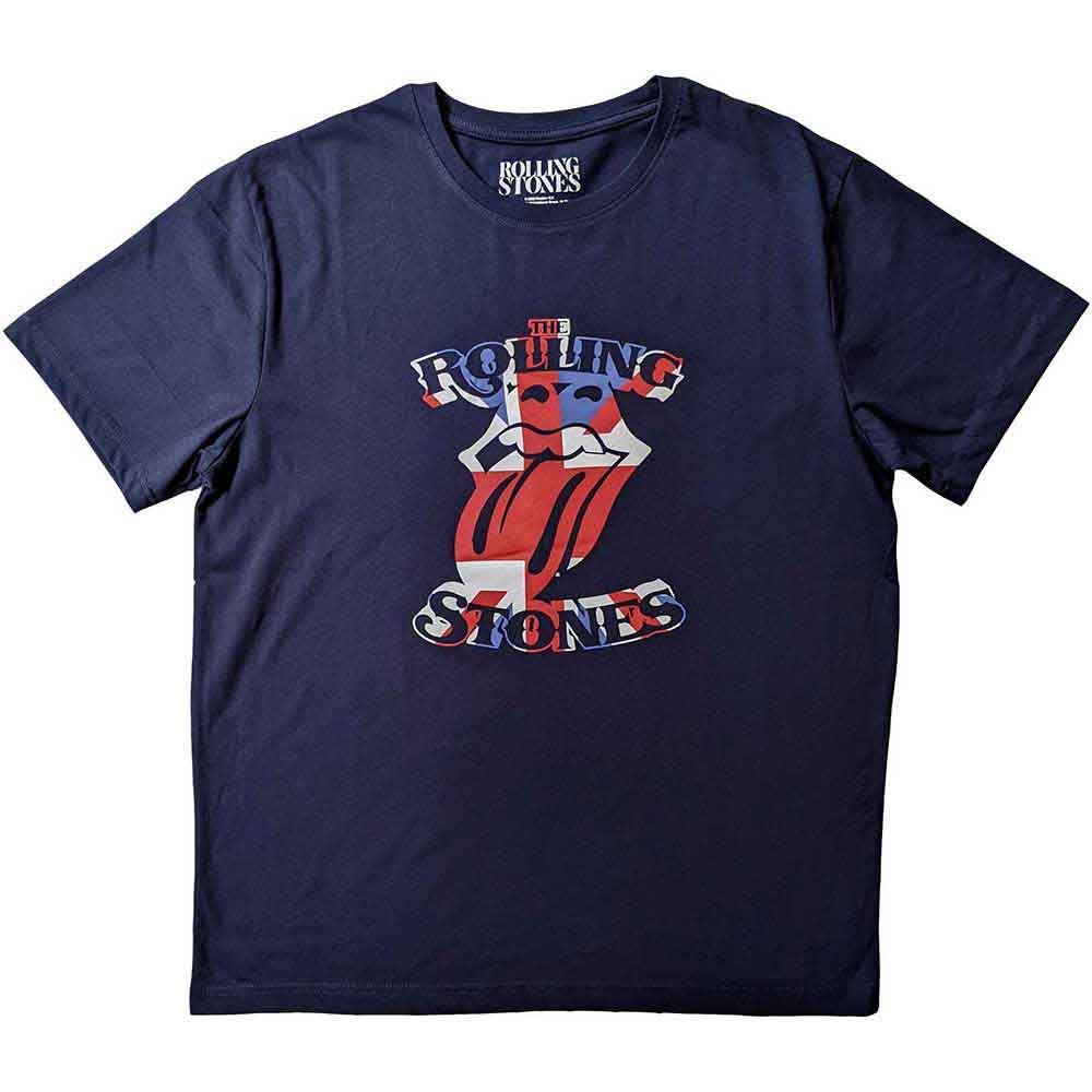 The Rolling Stones Unisex T-Shirt: British Flag Tongue (Navy Blue)