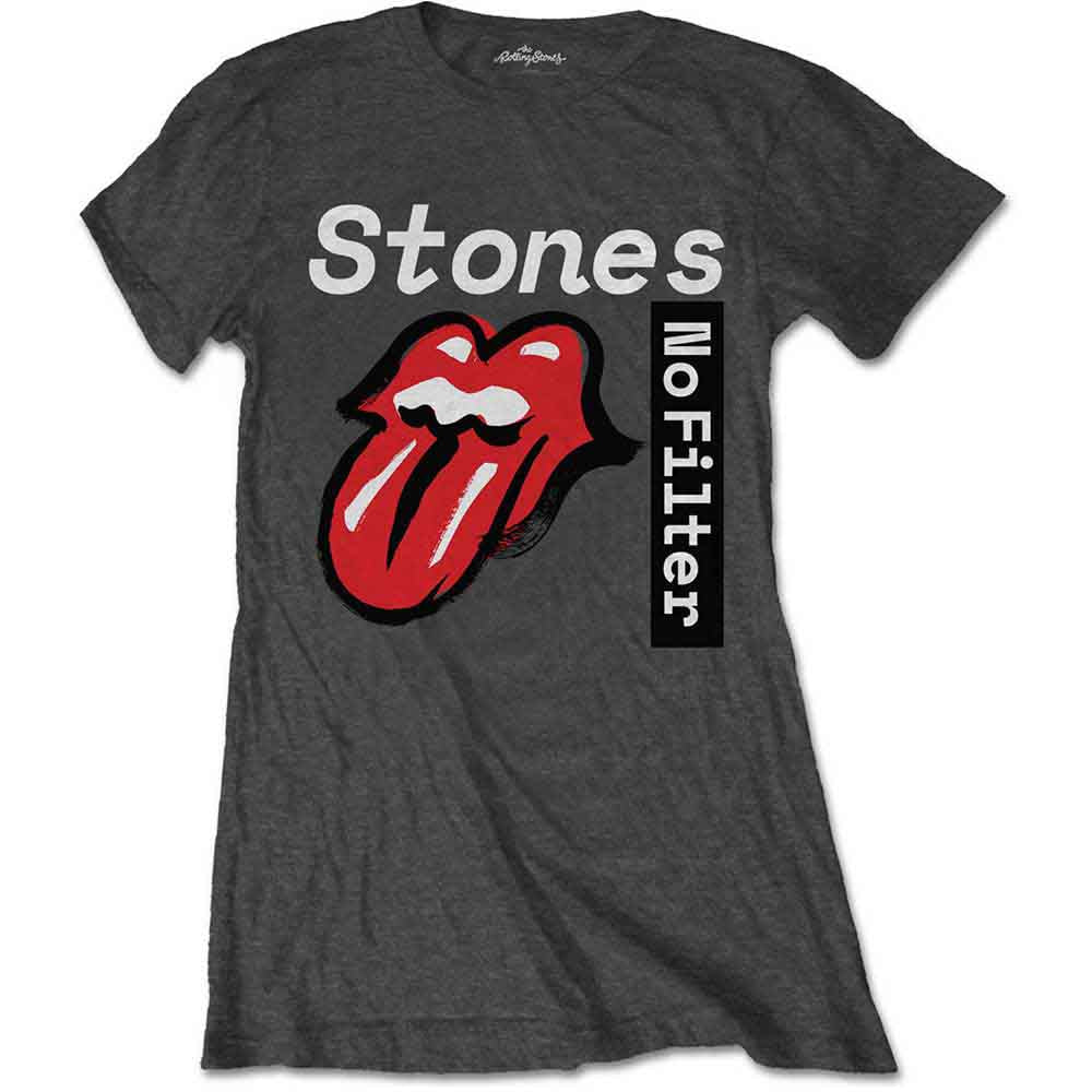 The Rolling Stones Ladies T-Shirt: No Filter Text (Charcoal Grey)