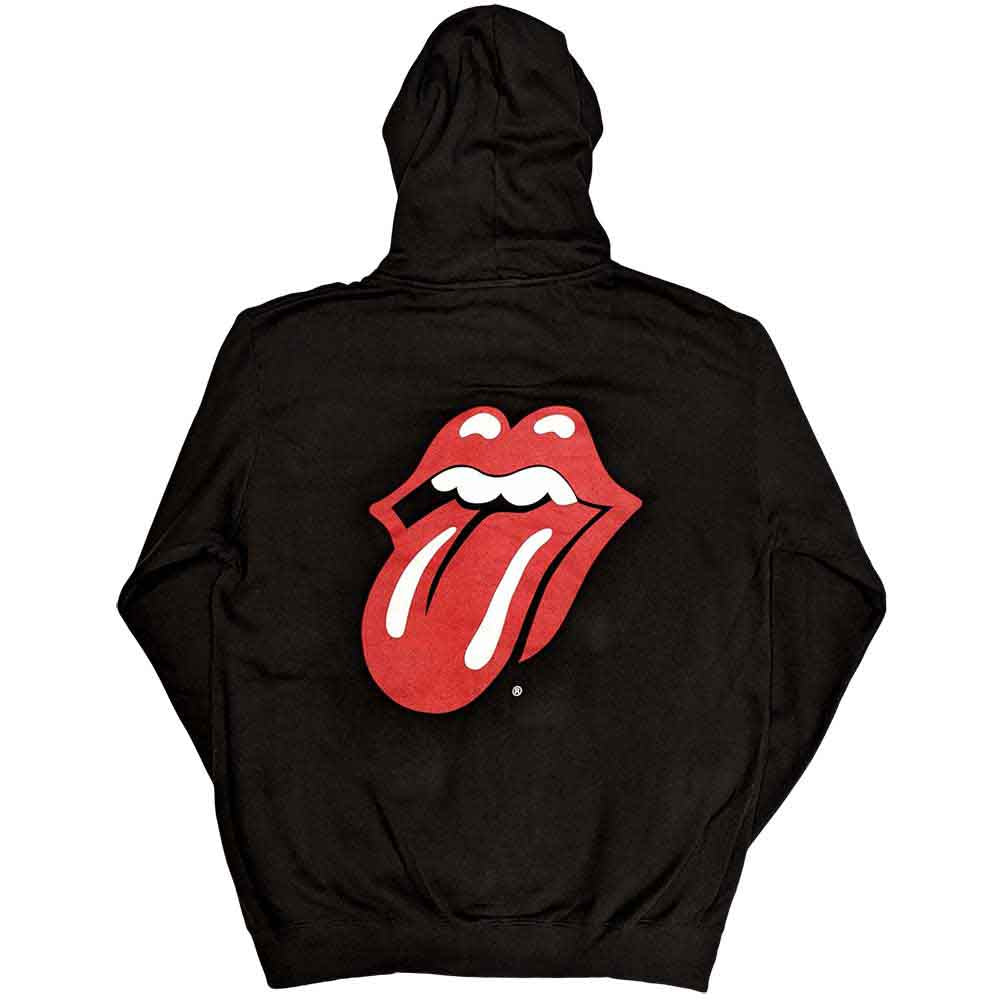 The Rolling Stones Unisex Zipped Hoodie: Classic Tongue (Black) (Back Print)