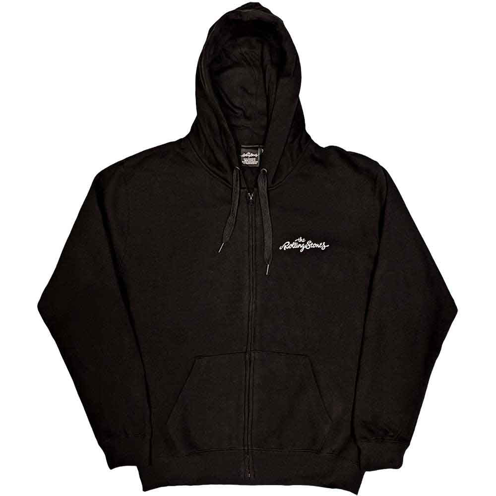 The Rolling Stones Unisex Zipped Hoodie: Classic Tongue (Black) (Back Print)