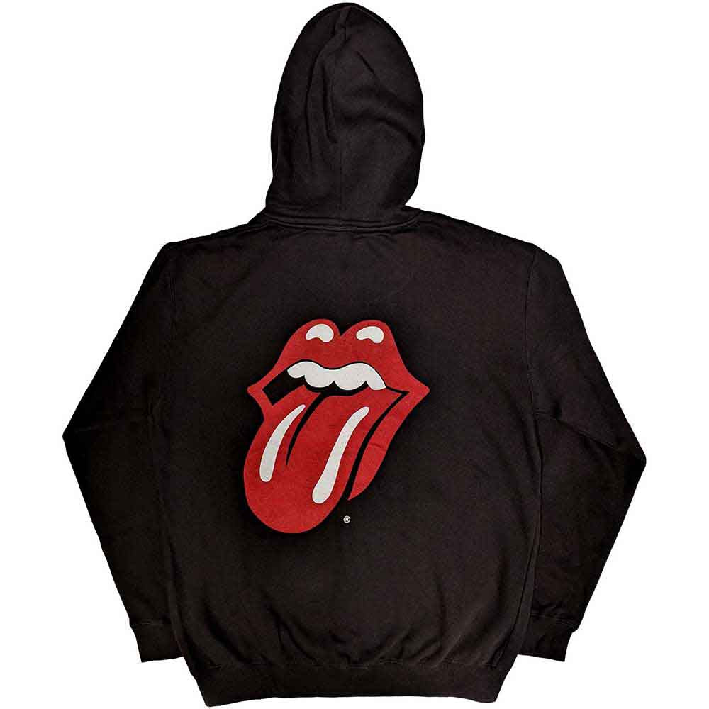 The Rolling Stones Unisex Zipped Hoodie: Logo & Tongue (Black) (Back Print)