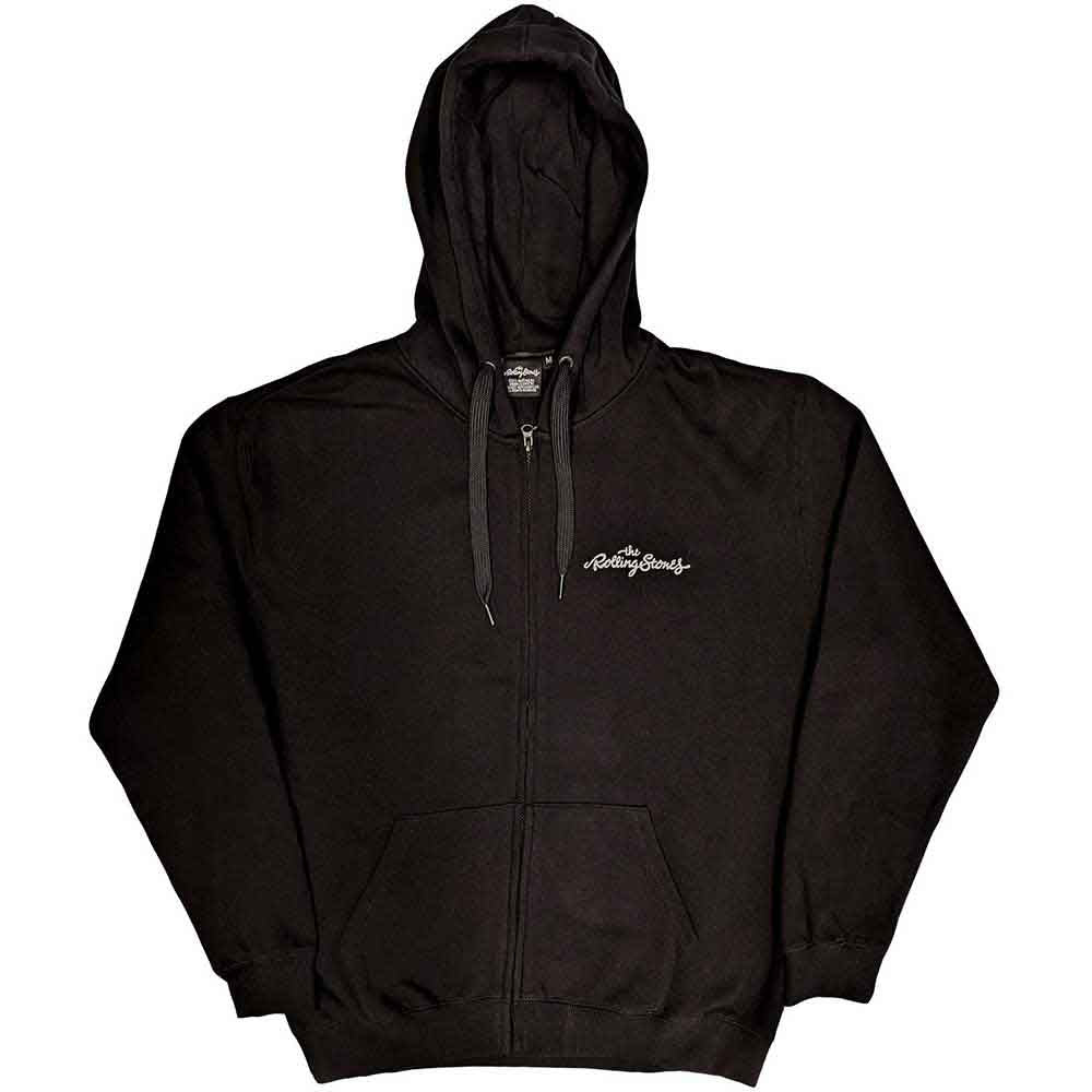 The Rolling Stones Unisex Zipped Hoodie: Logo & Tongue (Black) (Back Print)