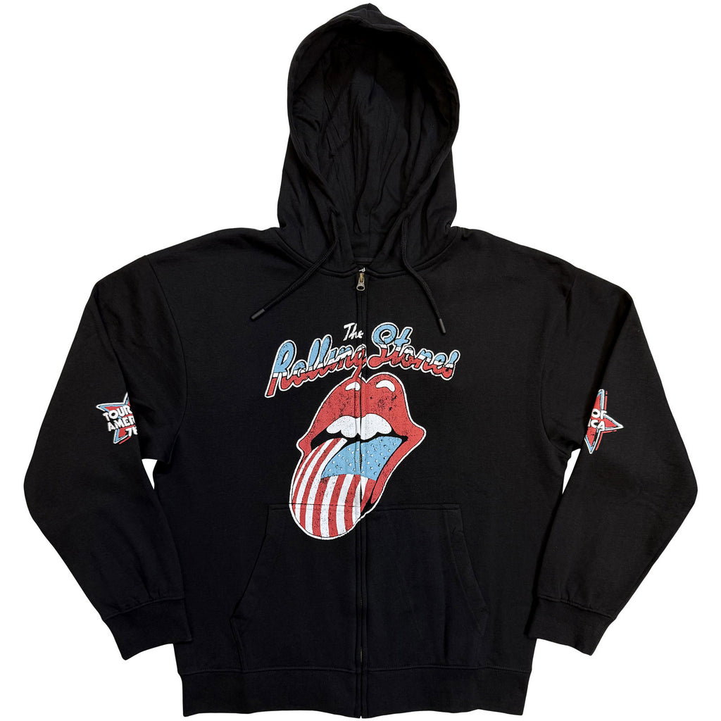 The Rolling Stones Unisex Zipped Hoodie: Us Tour '78 (Black) (Back Print)