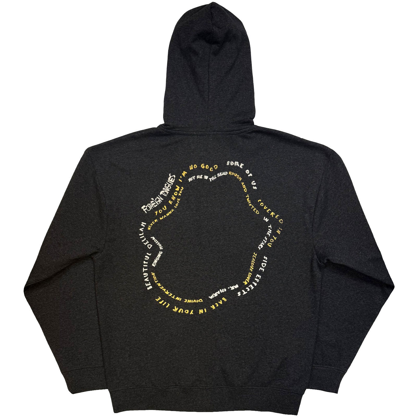 The Rolling Stones Unisex Zipped Hoodie: Foreign Tongues Tracks (Charcoal Grey) (Back Print)