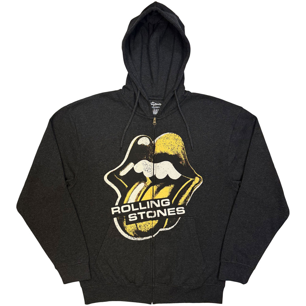 The Rolling Stones Unisex Zipped Hoodie: Foreign Tongues Tracks (Charcoal Grey) (Back Print)