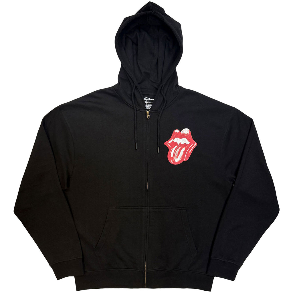 The Rolling Stones Unisex Zipped Hoodie: Foreign Tongues Circle (Black) (Back Print)