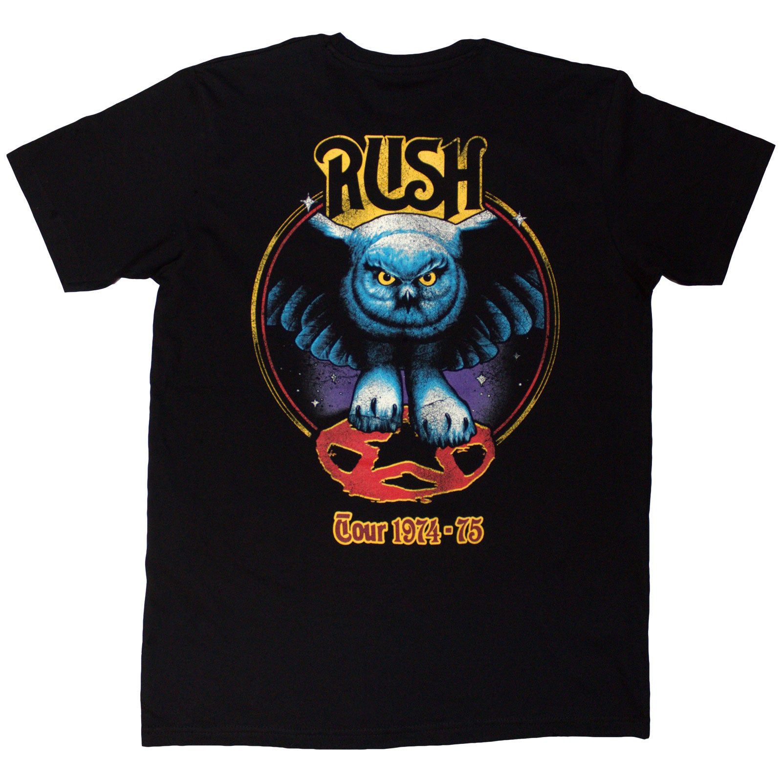Rush Unisex T-Shirt: Tour '74-'75 (Black) (Back Print)