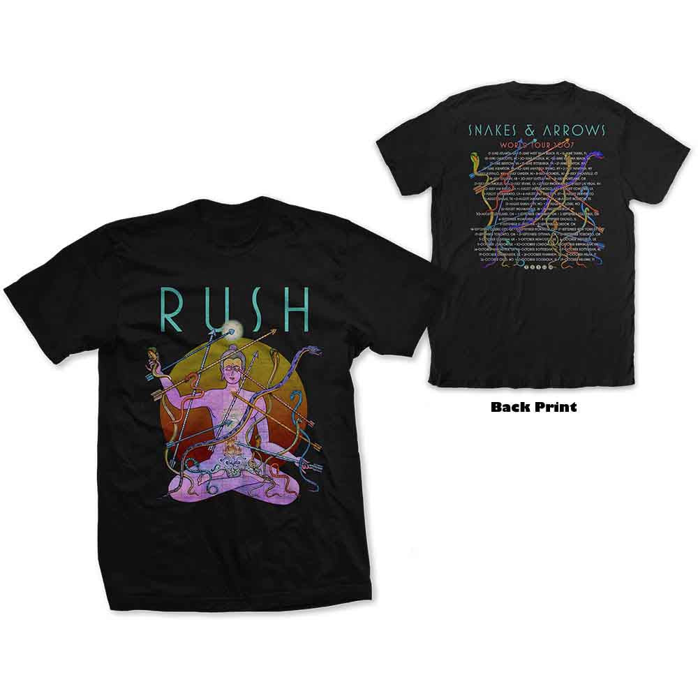 Rush: Snakes & Arrows Tour 2007 Unisex T-Shirt (Black) (Back Print)