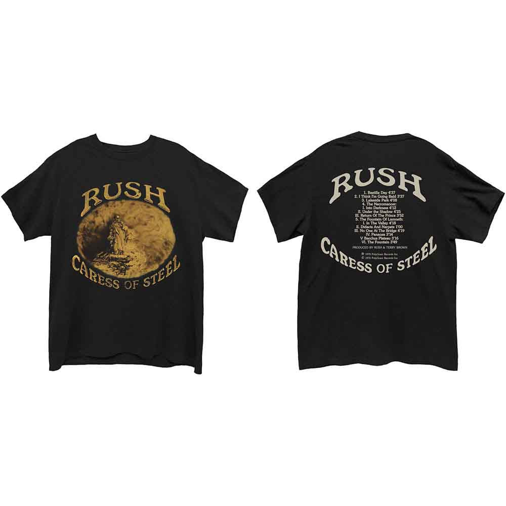 Rush: Caress of Steel  Unisex T-Shirt (Black) (Back Print)