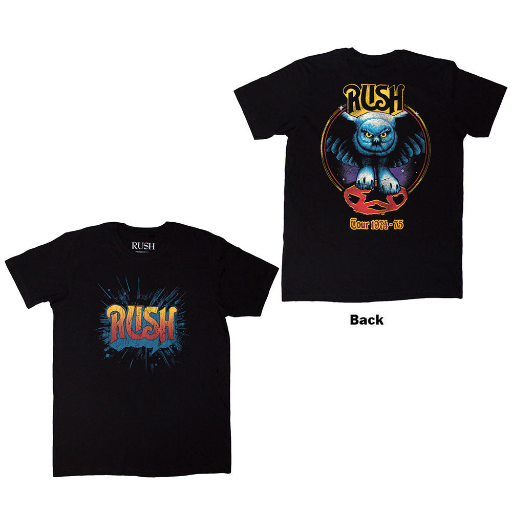 Rush: Tour '74-'75 T-Shirt (Black) (Back Print)