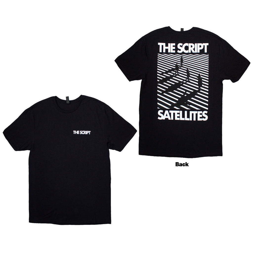 The Script Unisex T-Shirt: Satellites & Pocket Logo (Black) (Back Print)