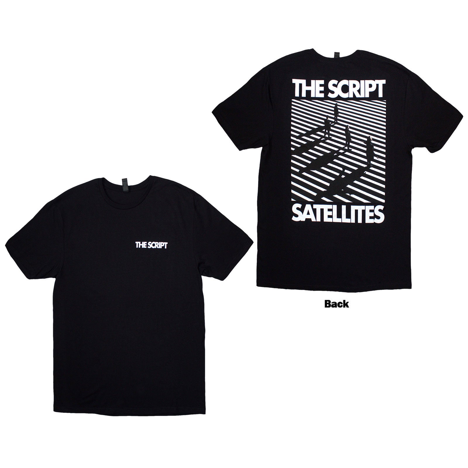 The Script Unisex T-Shirt: Satellites & Pocket Logo (Black) (Back Print)