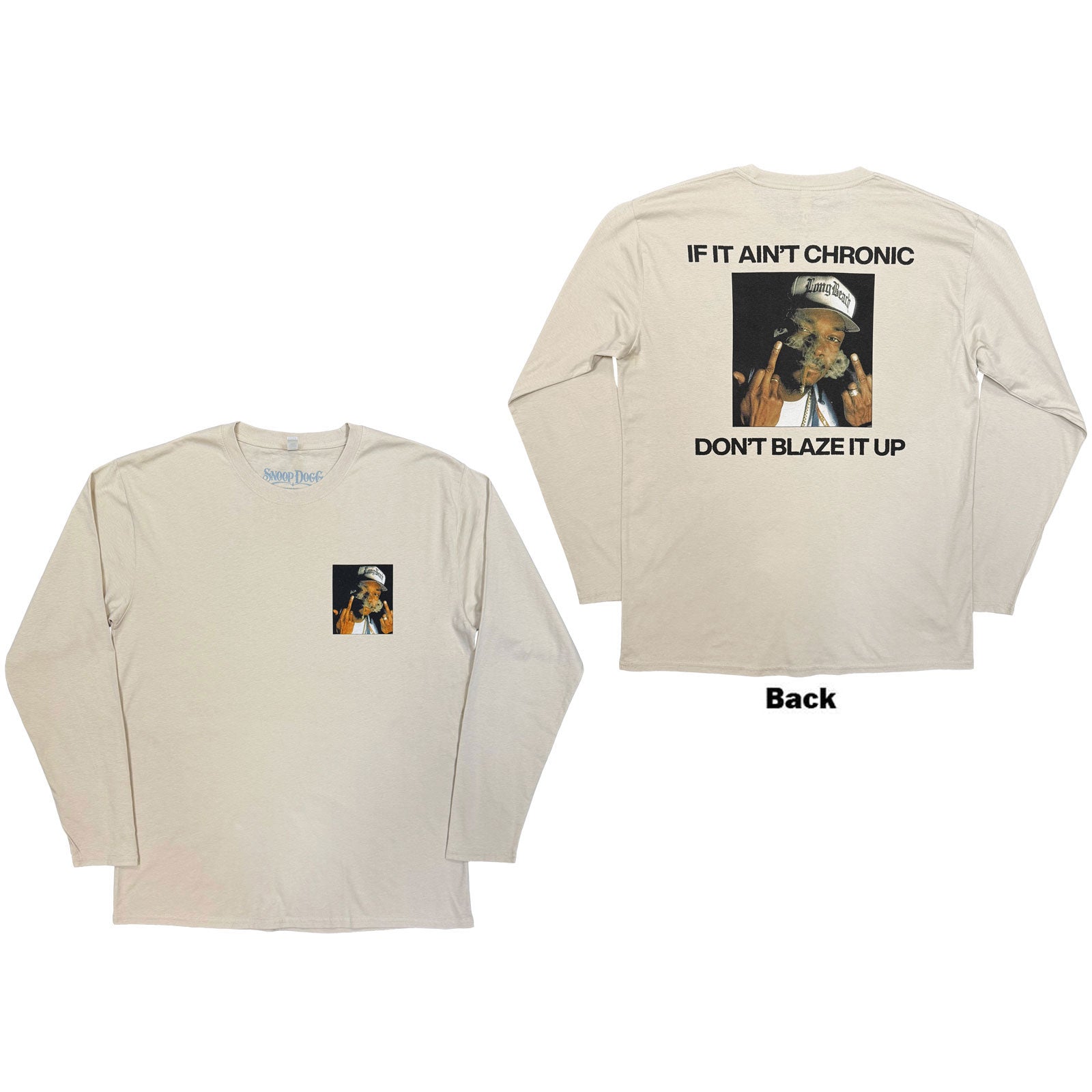 Snoop Dogg Unisex Long Sleeve T-Shirt: Middle Finger (Sand)