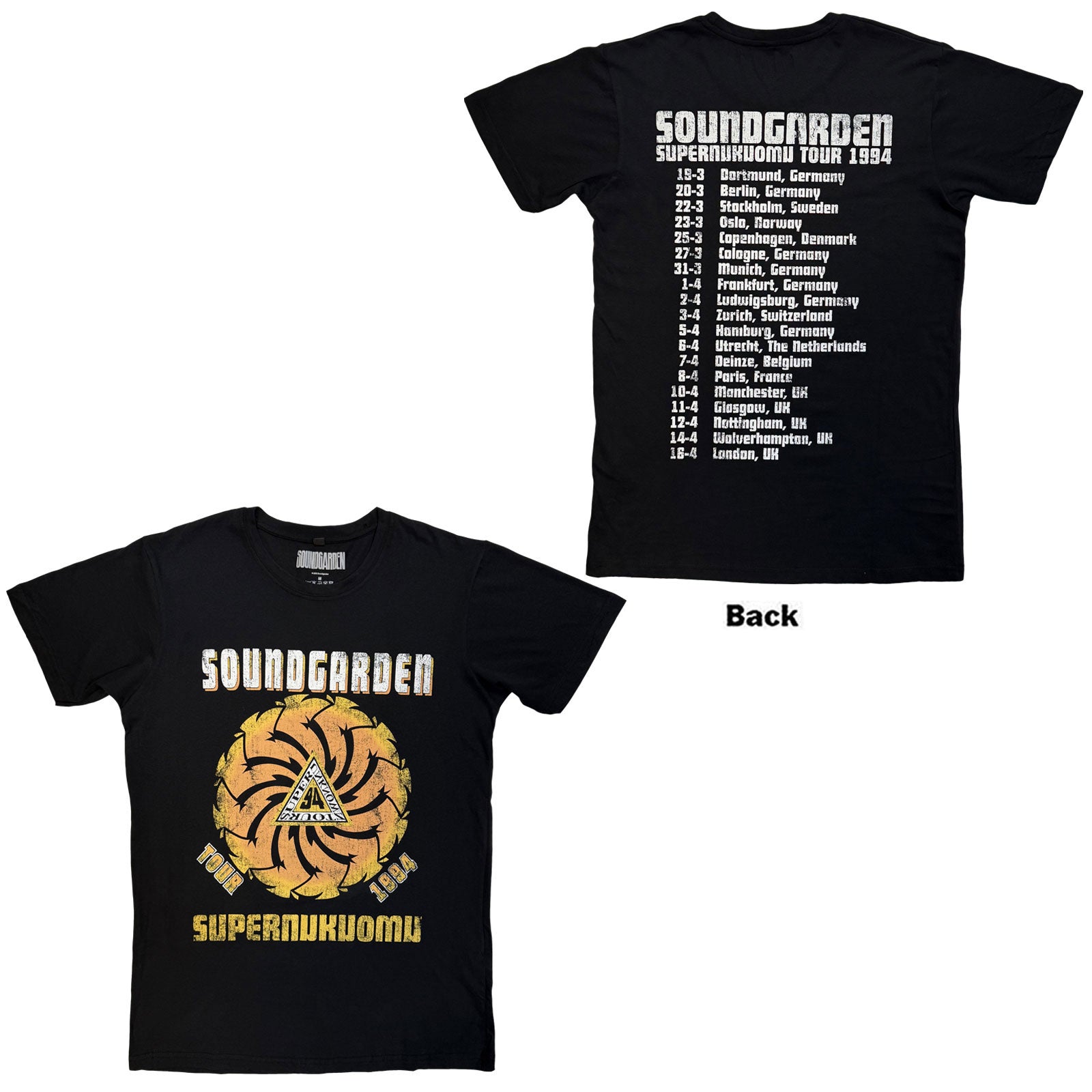 Soundgarden Unisex Premium Carbon T-Shirt: Superunknown Tour '94 (Black) (Back Print)