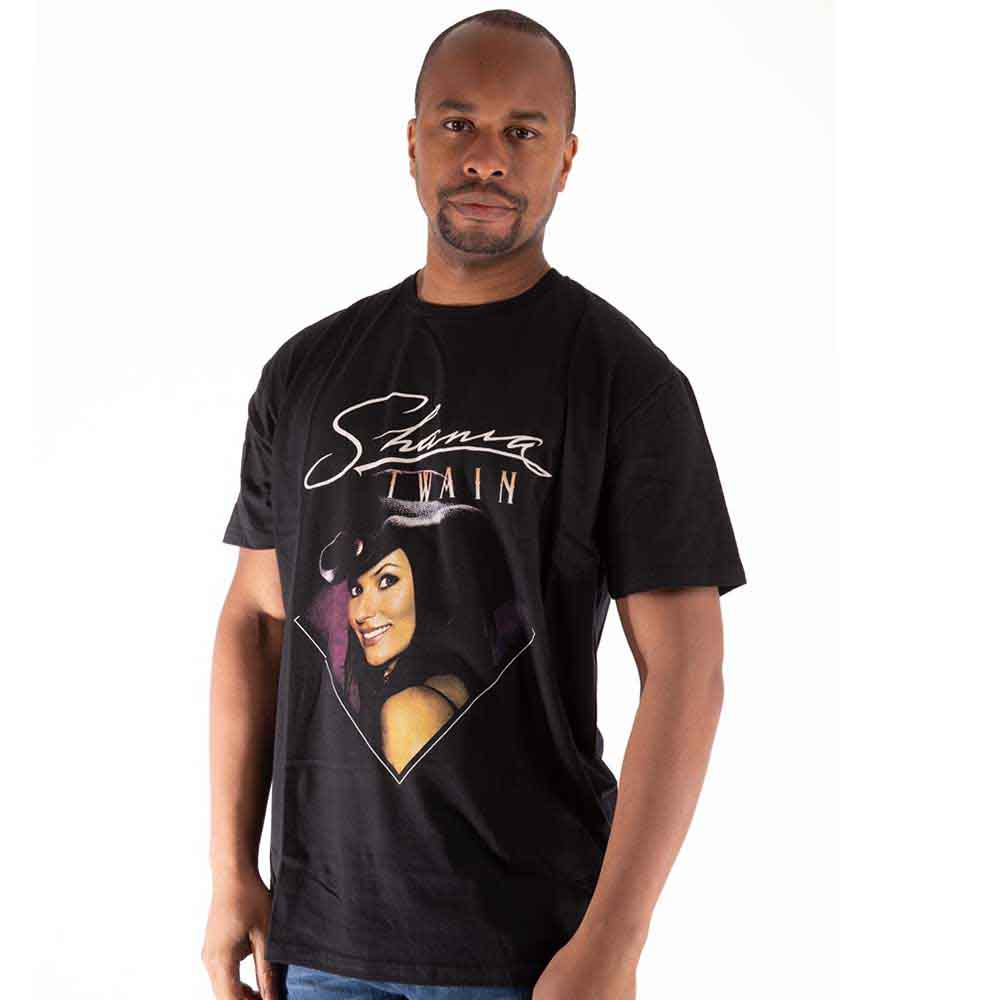 Shania Twain Unisex T-Shirt: Purple Photo (Black)