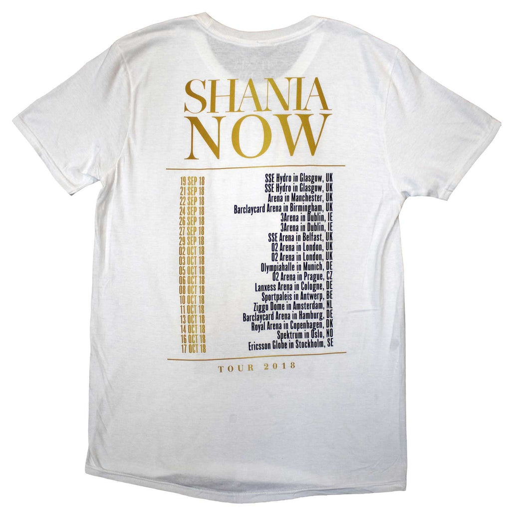 Shania Twain Unisex T-Shirt: Tour 2018 Mic Photo (White) (Back Print & Ex-Tour)