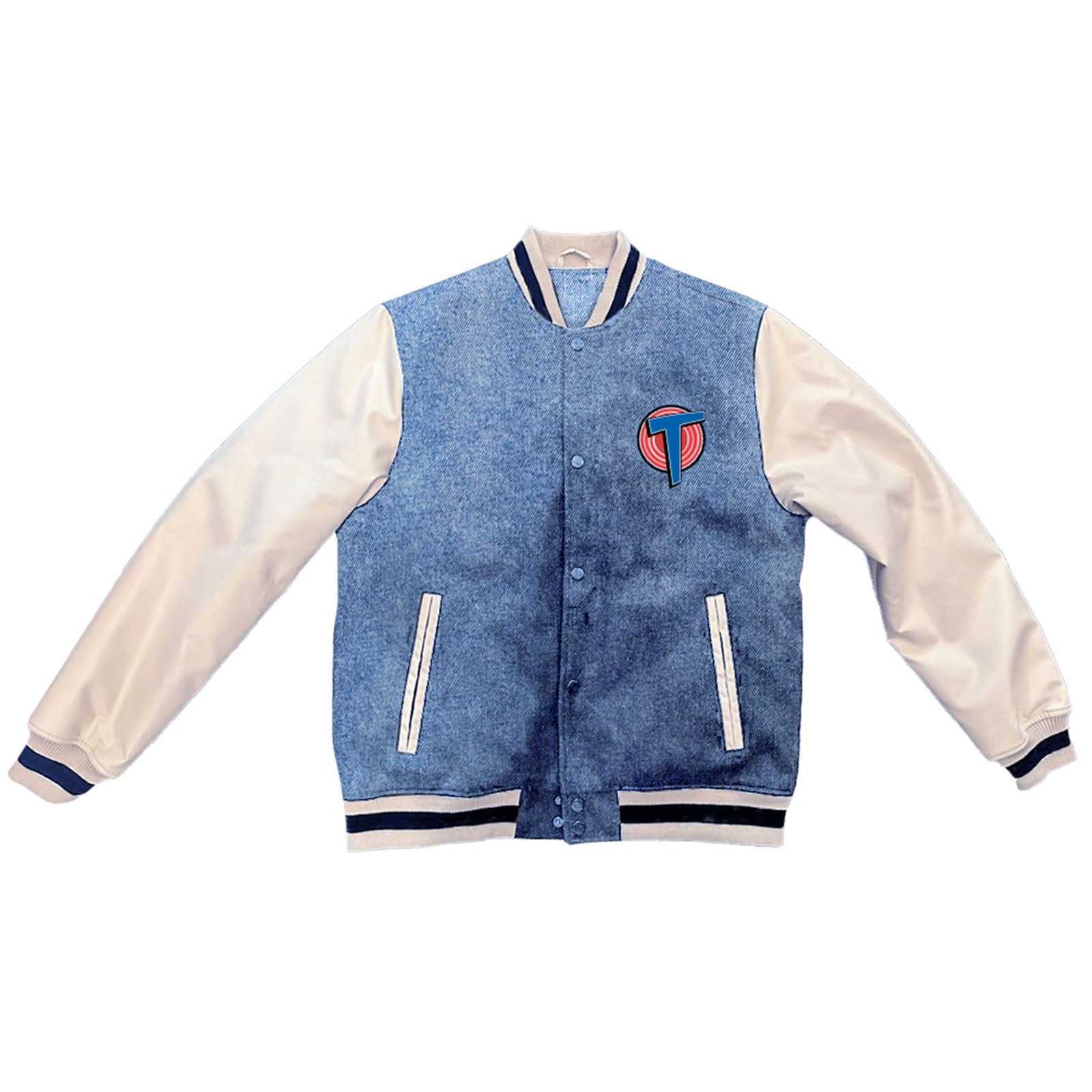 Space Jam Unisex Varsity Jacket: Bench Warmers Washed (Denim White) (Back Print)
