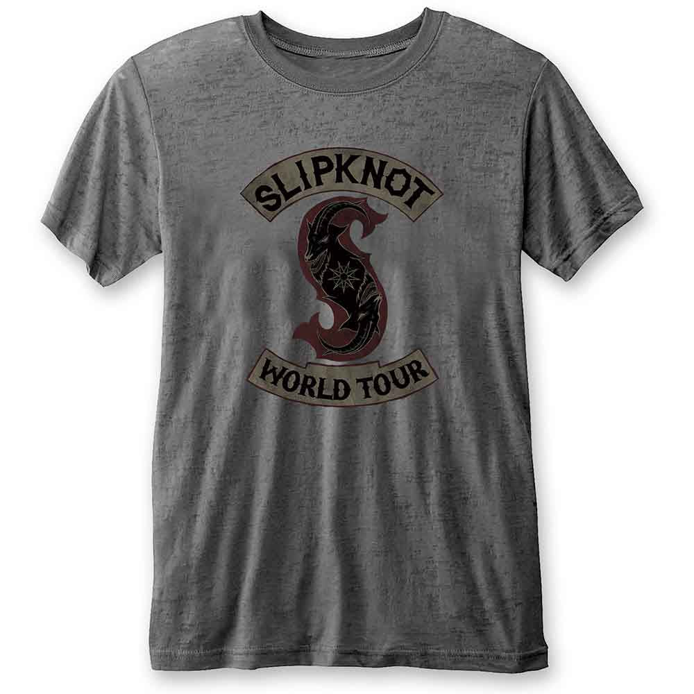 Slipknot Unisex Burnout T-Shirt: World Tour (Charcoal Grey)