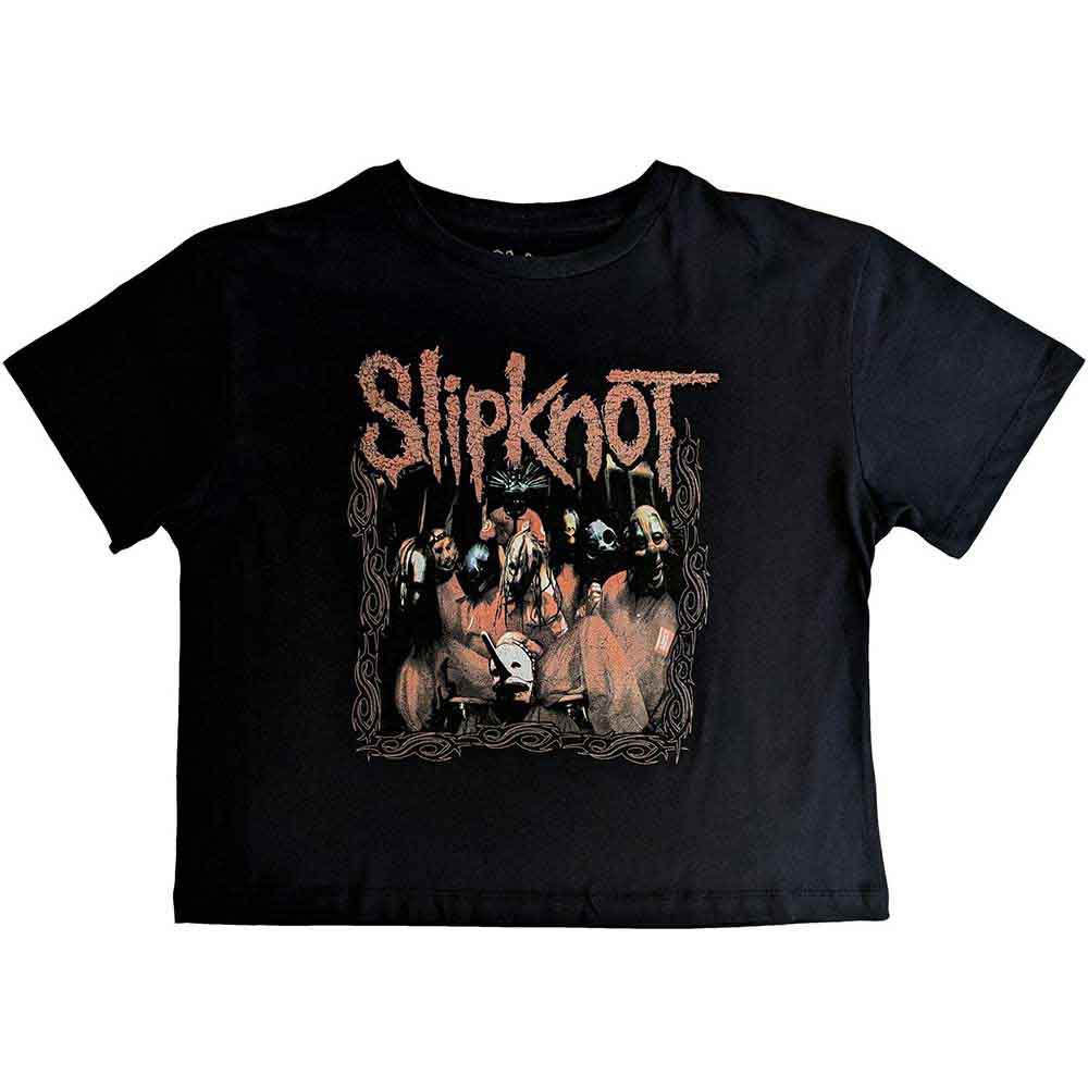 Slipknot Ladies Crop Top: Band Frame (Black) (Back Print)