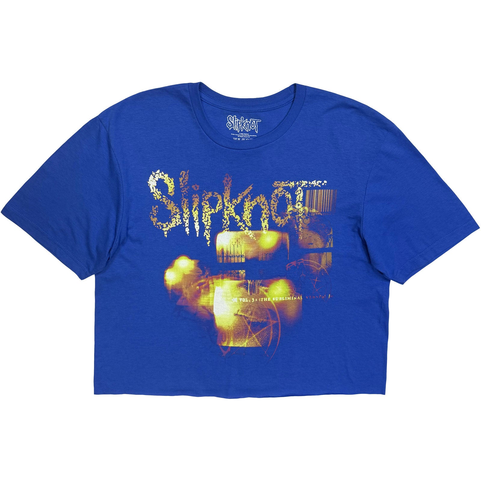 Slipknot Ladies Crop Top: Flames Tribal S Logo (Blue) (Back Print)