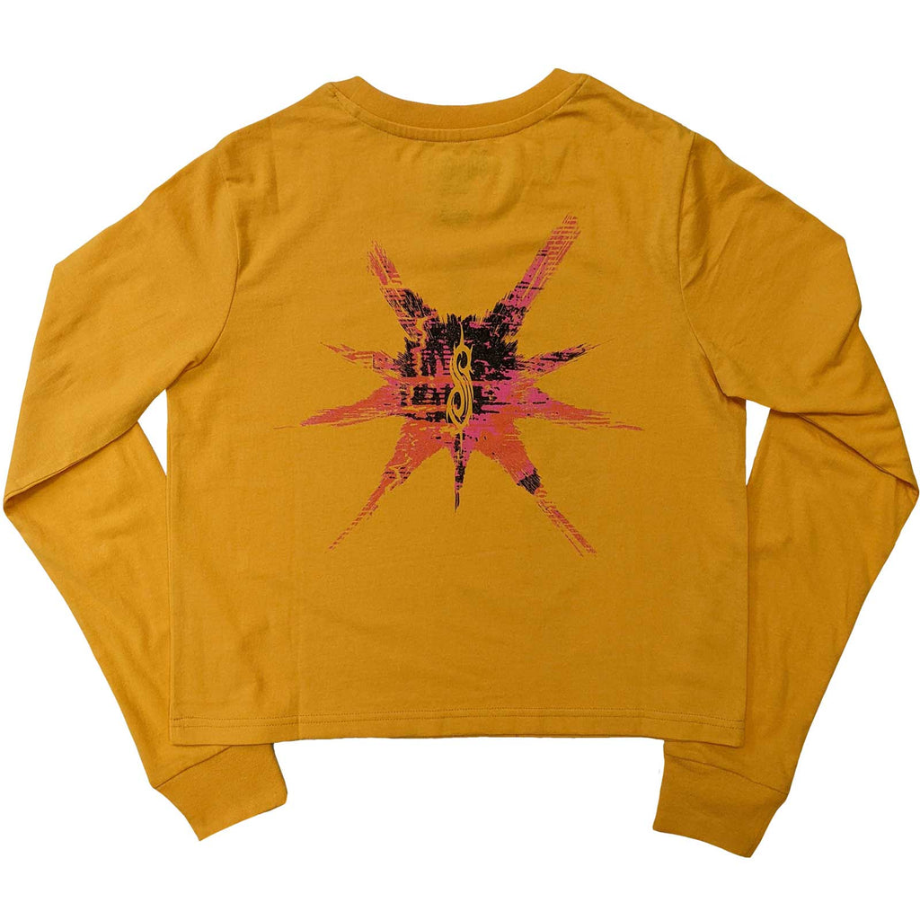 Slipknot Ladies Long Sleeve Crop Top: The End, So Far Barcode (Yellow) (Back Print)