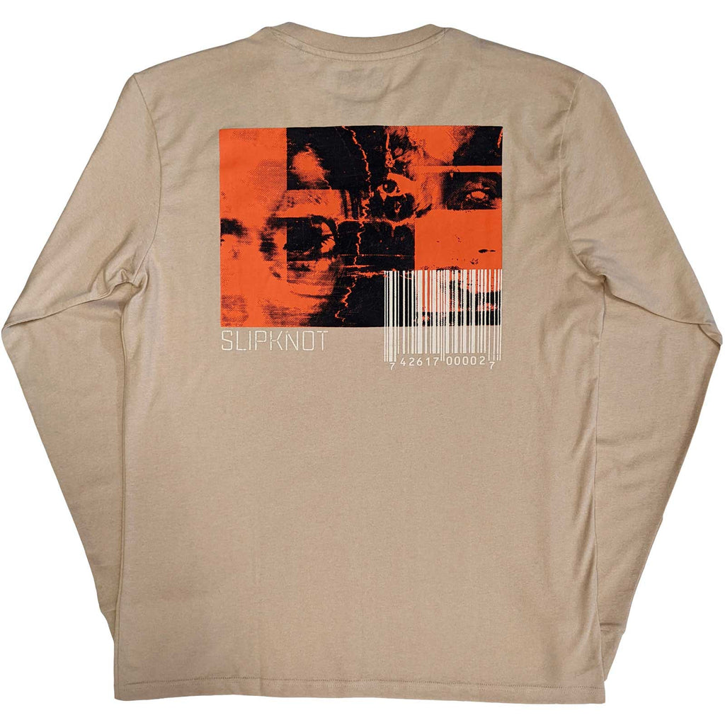 Slipknot Unisex Long Sleeve T-Shirt: The End, So Far Logo Barcode (Sand) (Back & Sleeve Print)