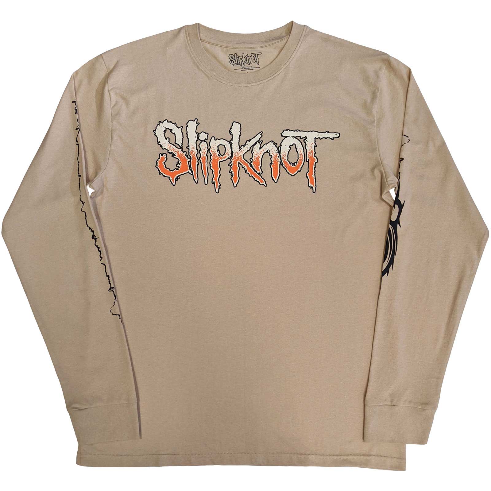 Slipknot Unisex Long Sleeve T-Shirt: The End, So Far Logo Barcode (Sand) (Back & Sleeve Print)