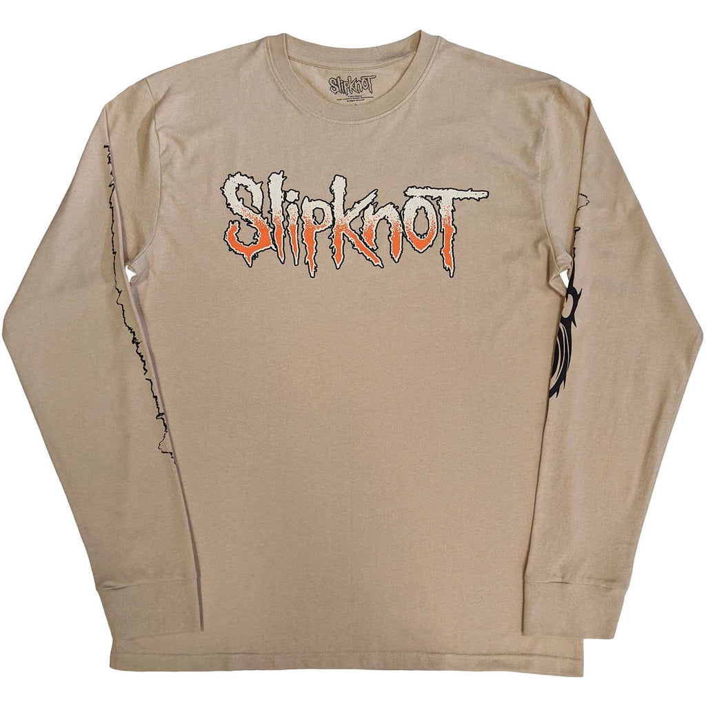 Slipknot Unisex Long Sleeve T-Shirt: The End, So Far Logo Barcode (Sand) (Back & Sleeve Print)