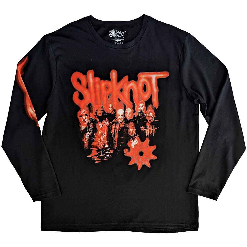 Slipknot Unisex Long Sleeve T-Shirt: The End, So Far Group Photo Tribal-S Nonagram (Black) (Back & Sleeve Print)