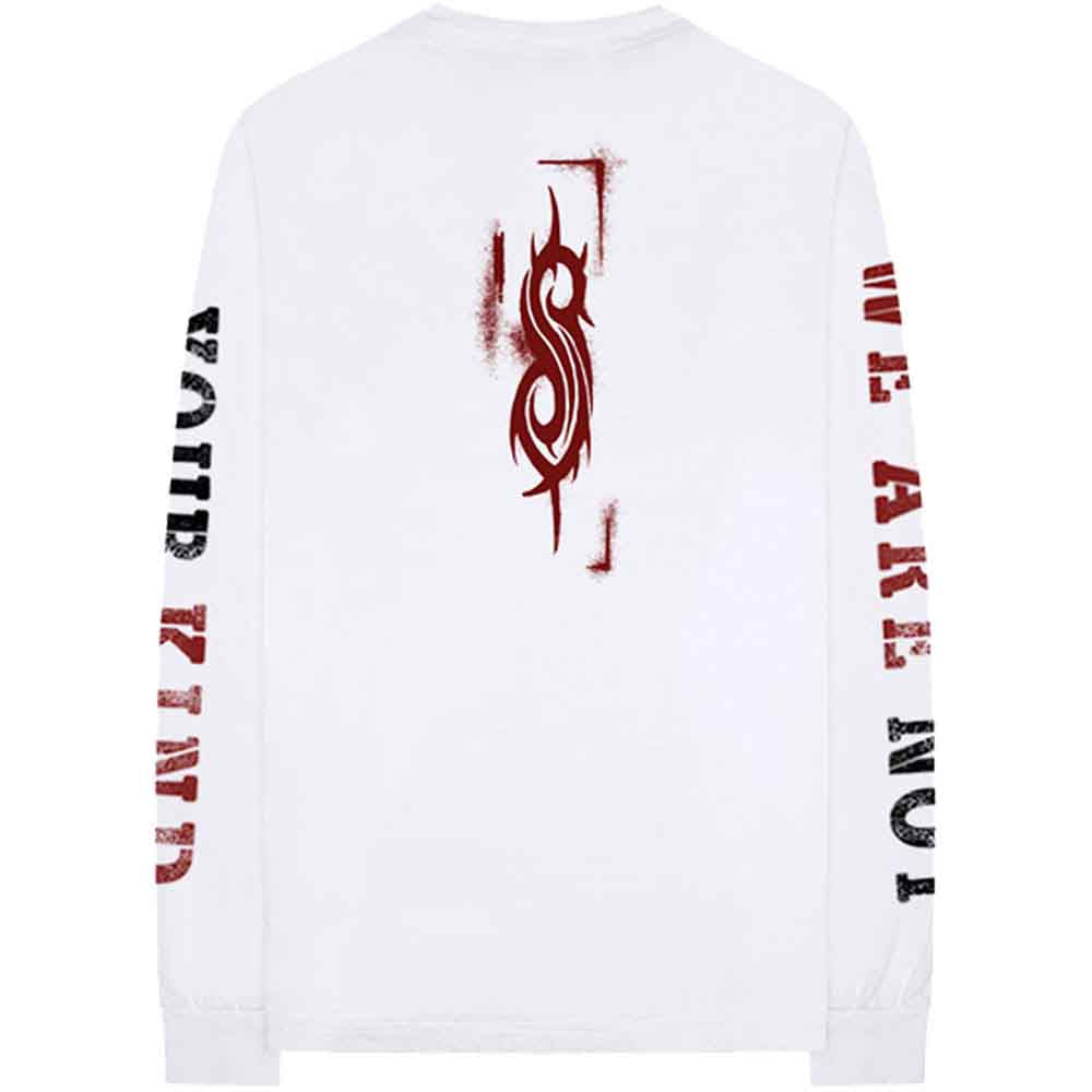 Slipknot Unisex Long Sleeve T-Shirt: Shrouded Group (White) (Back & Sleeve Print)