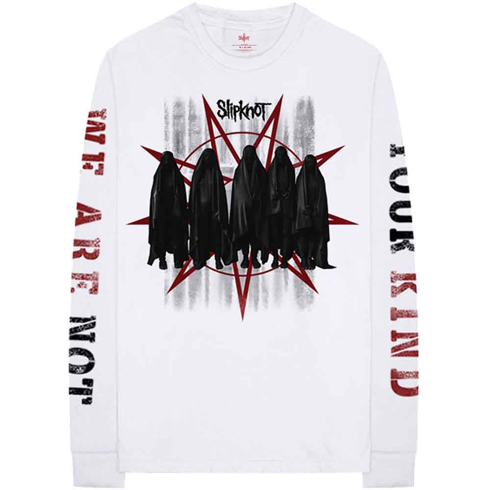 Slipknot Unisex Long Sleeve T-Shirt: Shrouded Group (White) (Back & Sleeve Print)