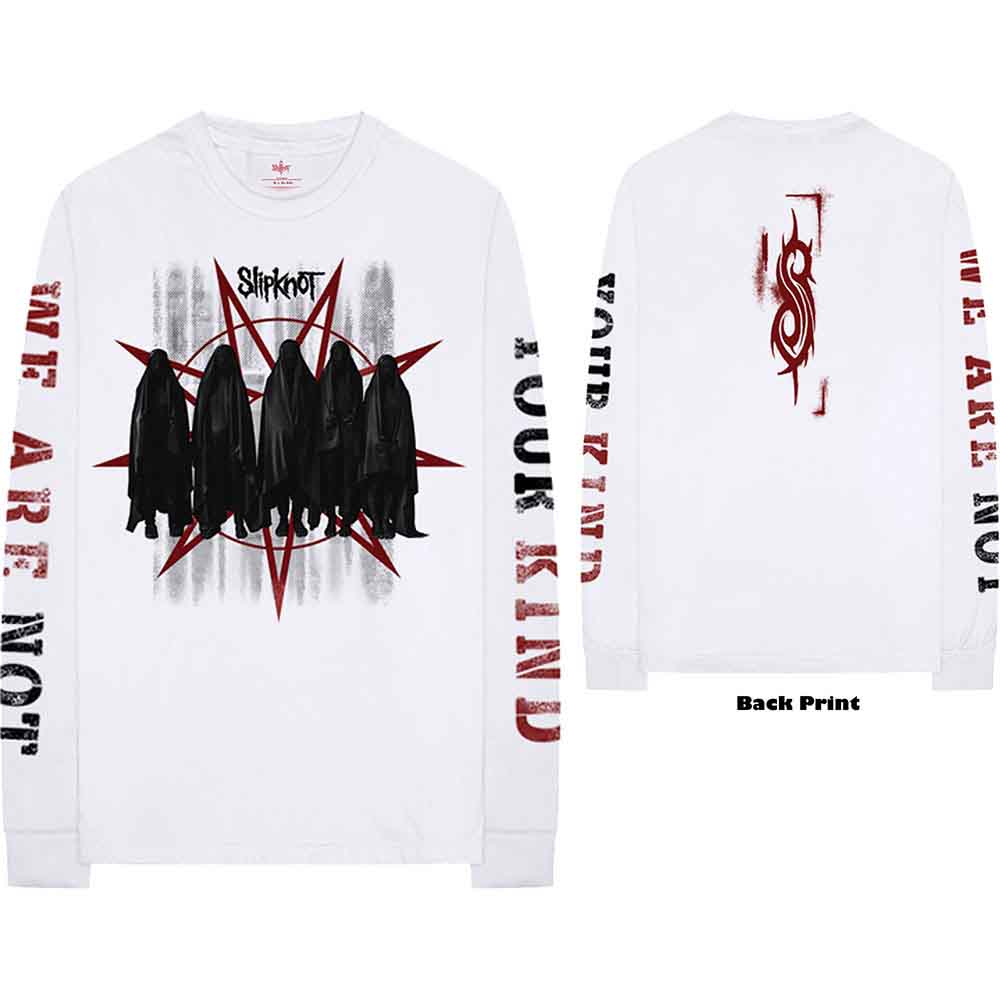 Slipknot Unisex Long Sleeve T-Shirt: Shrouded Group (White) (Back & Sleeve Print)