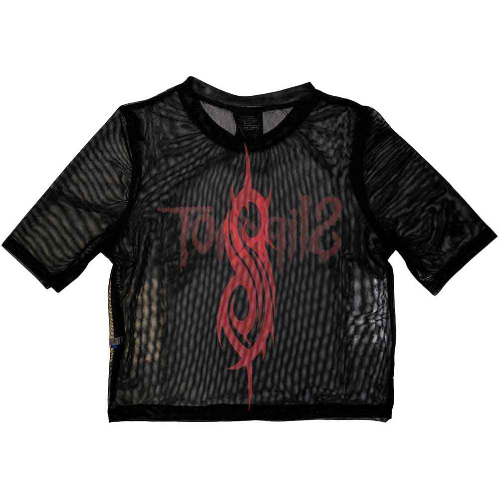 Slipknot Ladies Mesh Crop Top: Logo (Black) (Back Print)