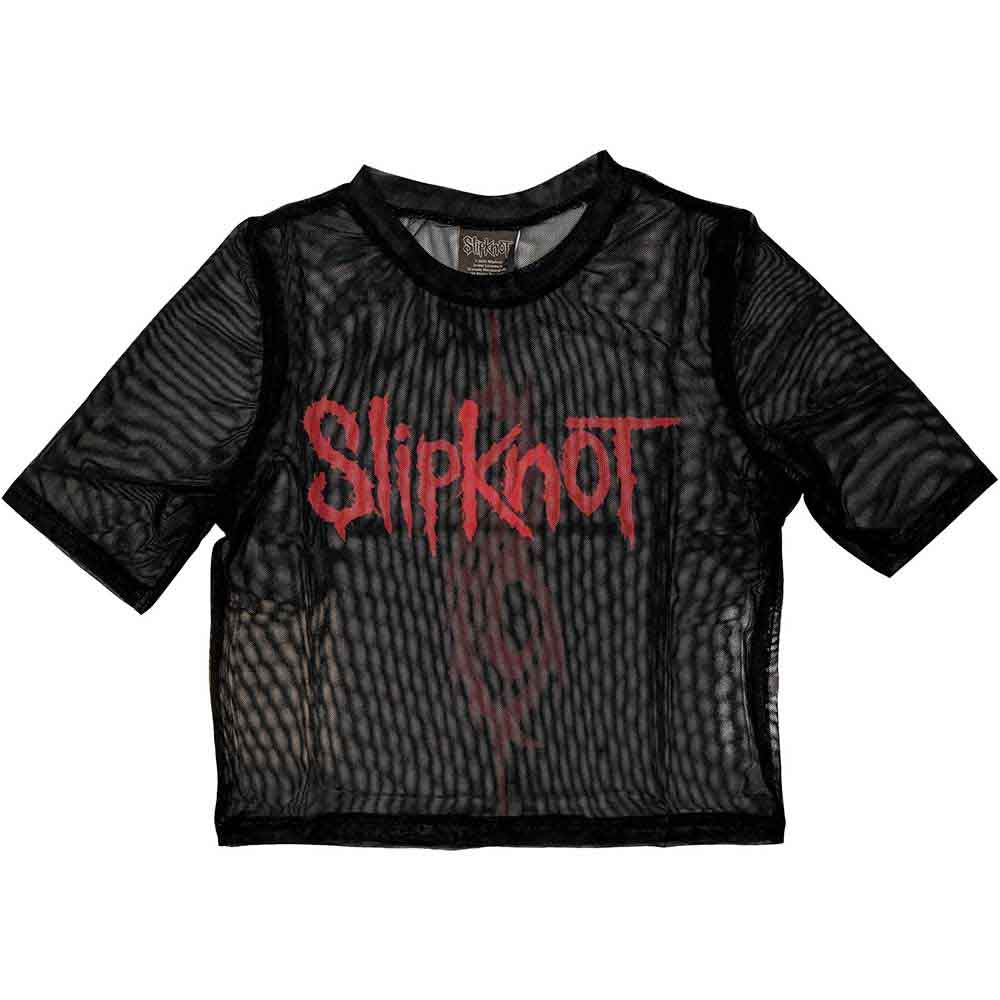 Slipknot Ladies Mesh Crop Top: Logo (Black) (Back Print)