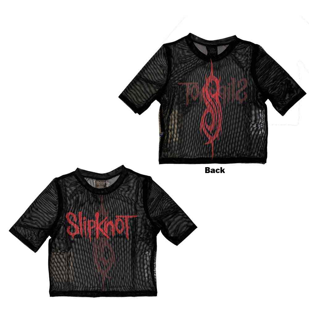 Slipknot Ladies Mesh Crop Top: Logo (Black) (Back Print)