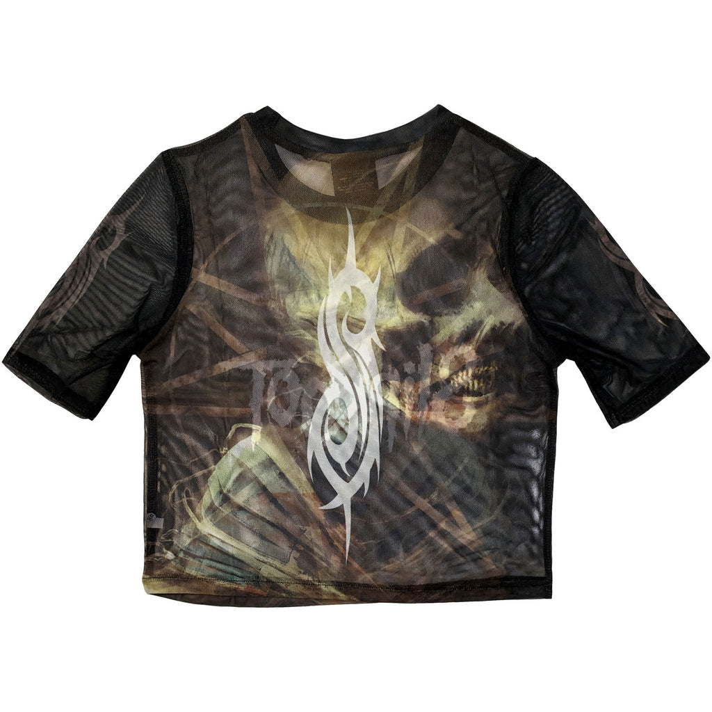 Slipknot Ladies Mesh Crop Top: The End, So Far Profile (Black) (Back Print)