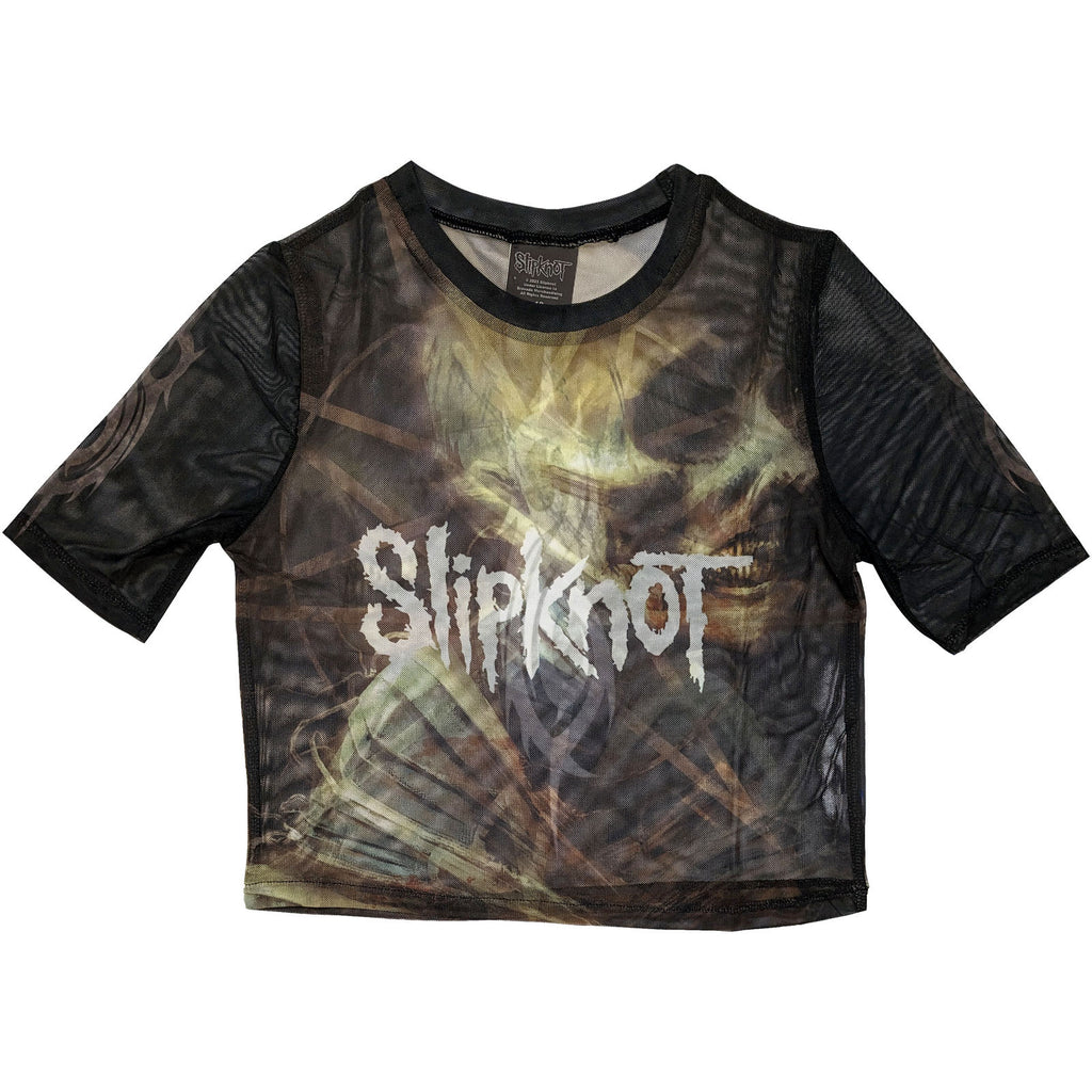 Slipknot Ladies Mesh Crop Top: The End, So Far Profile (Black) (Back Print)
