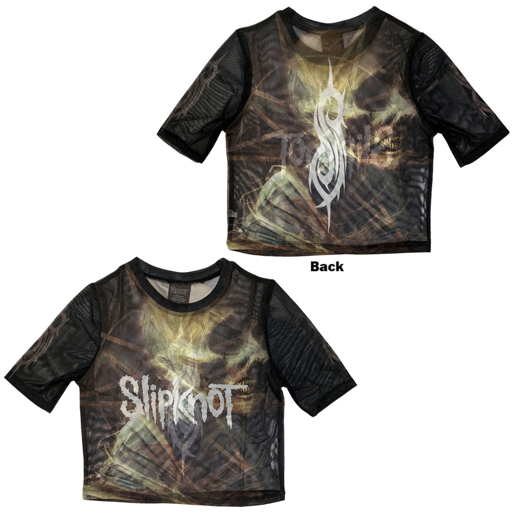 Slipknot Ladies Mesh Crop Top: The End, So Far Profile (Black) (Back Print)