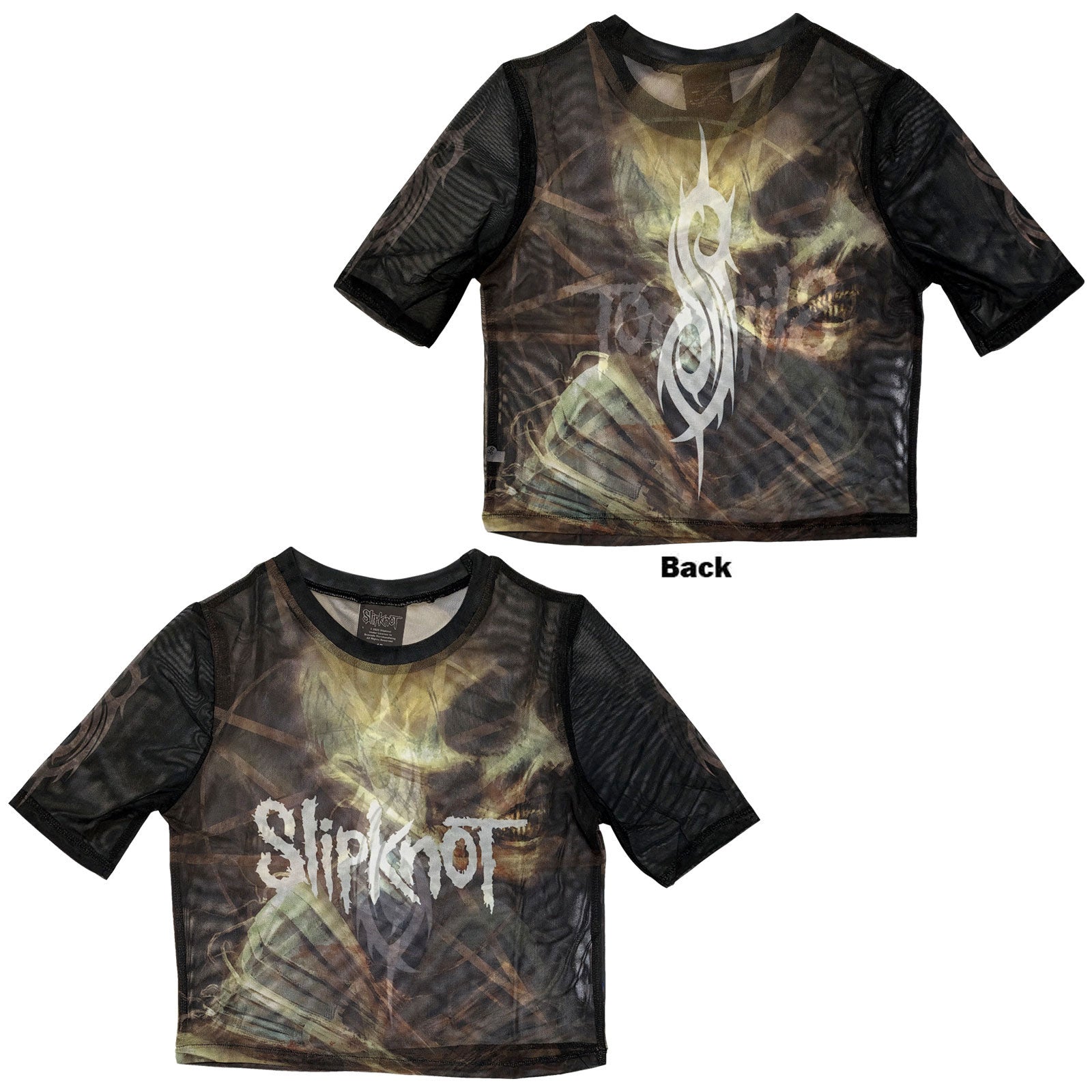Slipknot Ladies Mesh Crop Top: The End, So Far Profile (Black) (Back Print)