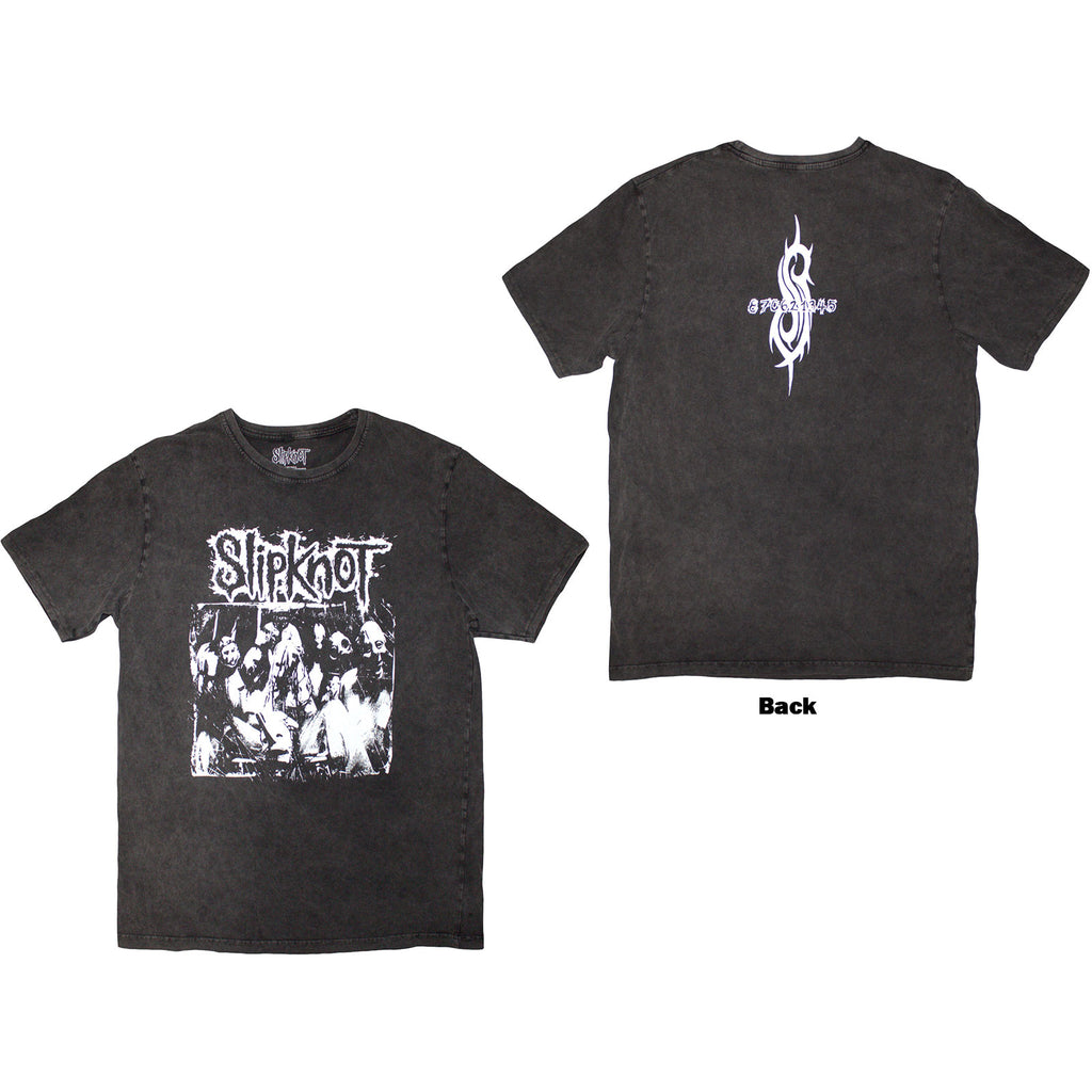 Slipknot Unisex Stone Wash T-Shirt: Album Splatter (Charcoal Grey) (Back Print)