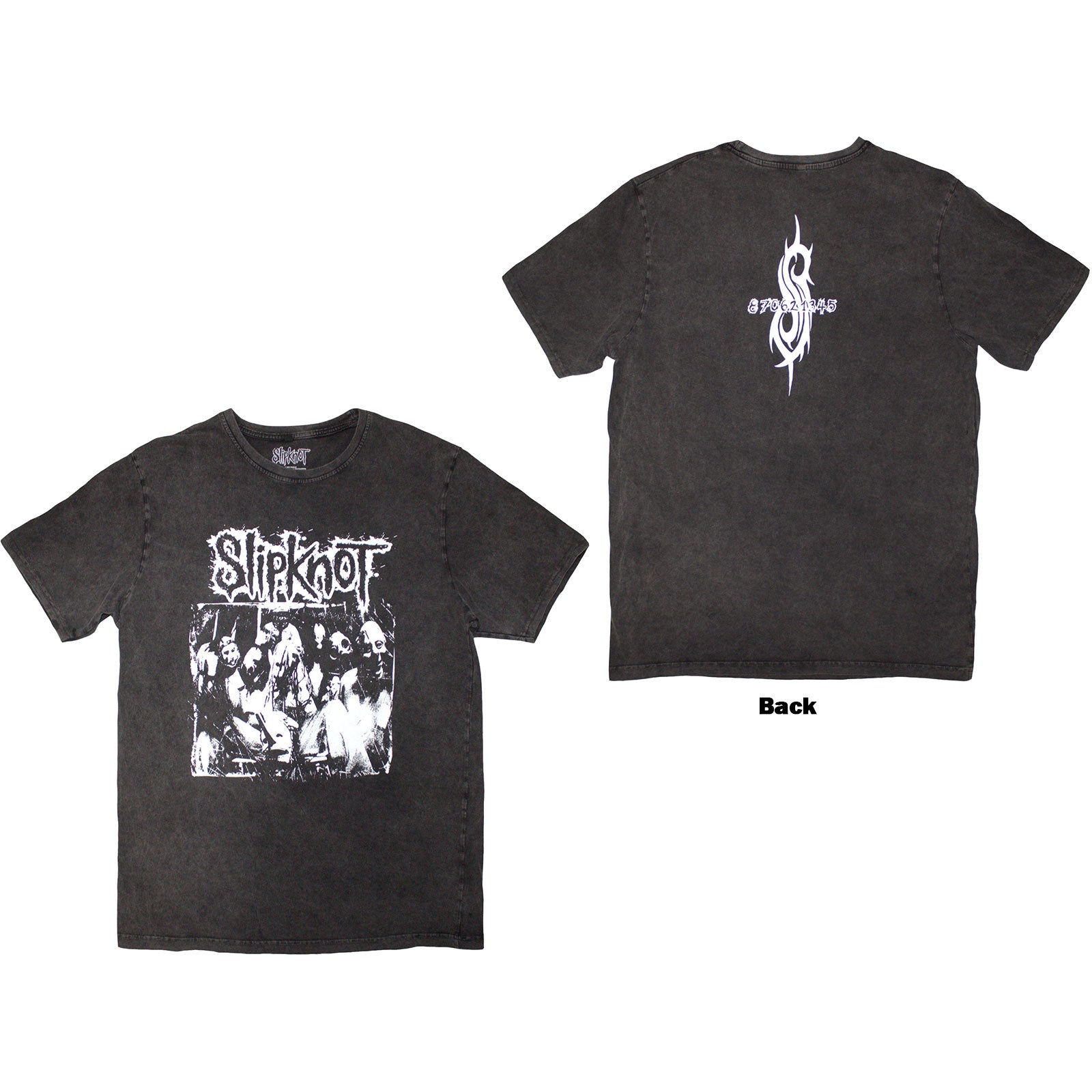 Slipknot Unisex Stone Wash T-Shirt: Album Splatter (Charcoal Grey) (Back Print)