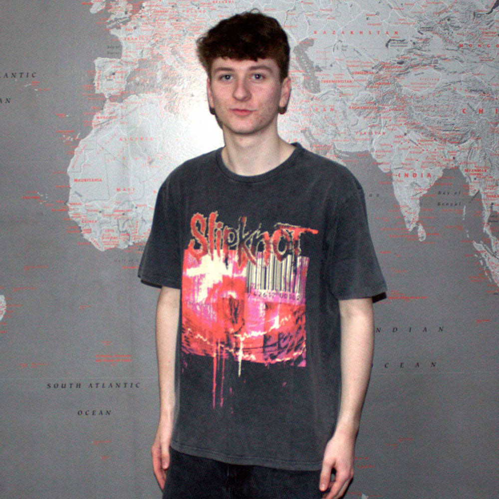 Slipknot Unisex Stone Wash T-Shirt: The End, So Far Barcode (Charcoal Grey) (Back Print)