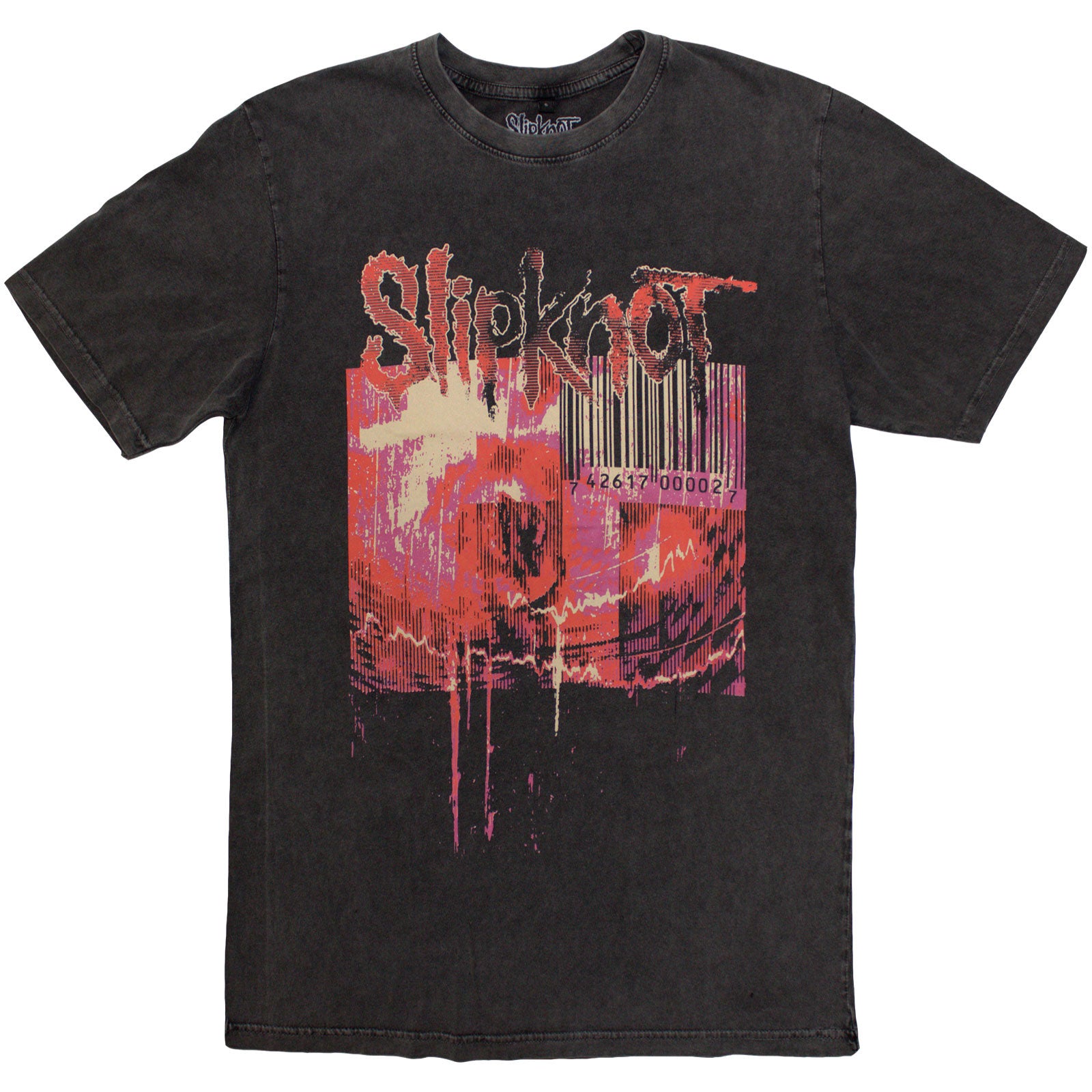 Slipknot Unisex Stone Wash T-Shirt: The End, So Far Barcode (Charcoal Grey) (Back Print)
