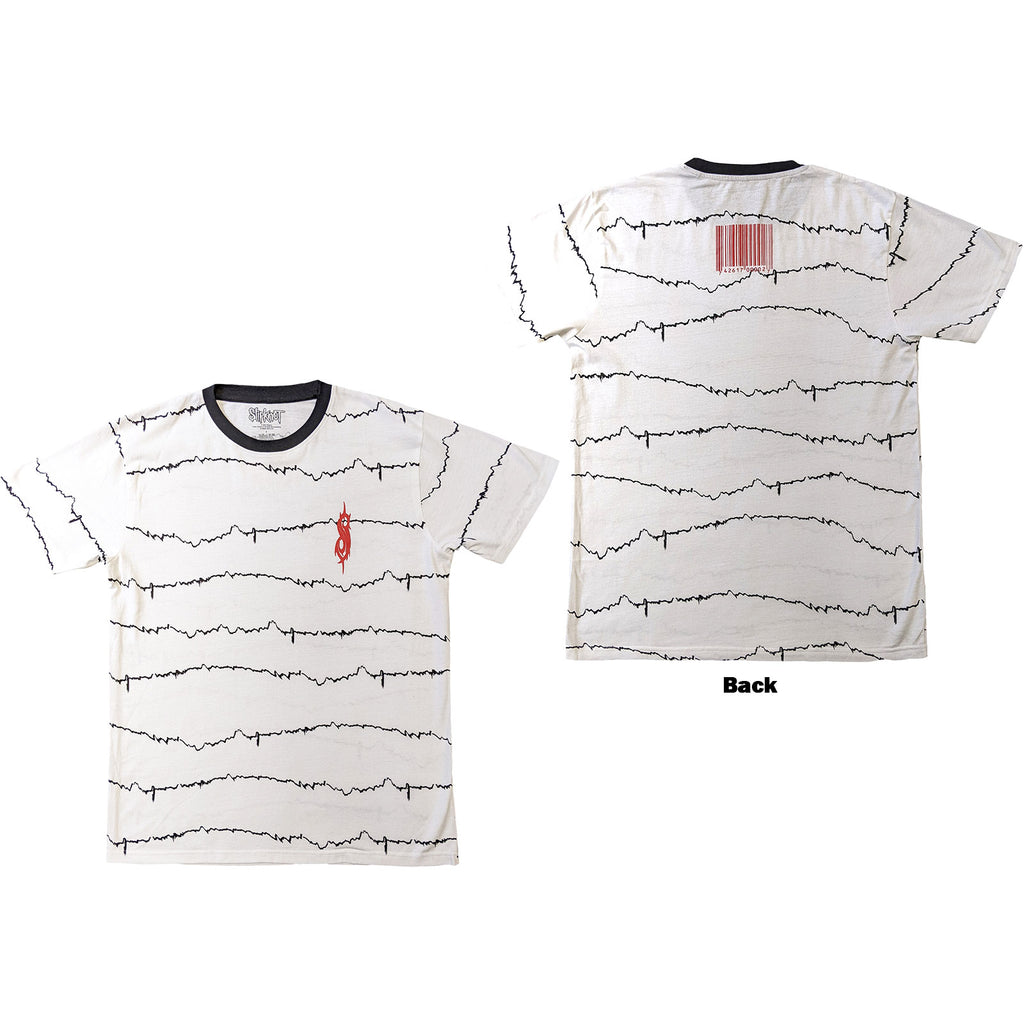 Slipknot Unisex Ringer T-Shirt: The End, So Far Tribal-S & Barcode (White) (Back Print)