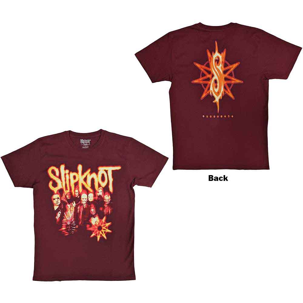 Slipknot Unisex T-Shirt: The End, So Far Group Photo Tribal S Nonogram (Maroon Red) (Back Print)