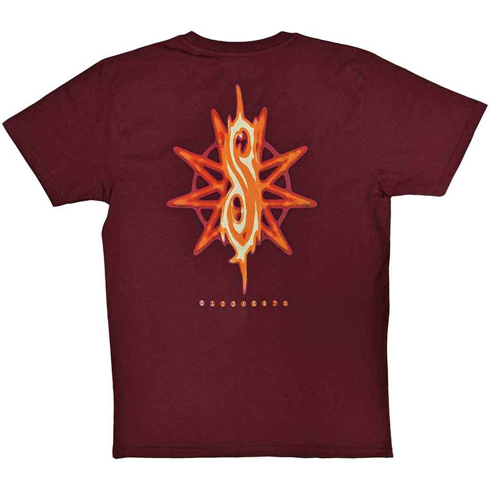 Slipknot Unisex T-Shirt: The End, So Far Group Photo Tribal S Nonogram (Maroon Red) (Back Print)