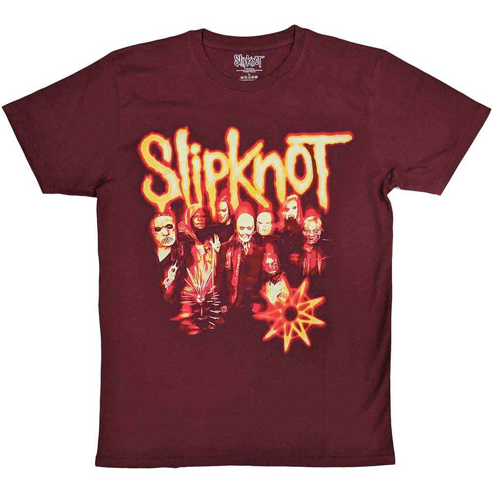 Slipknot Unisex T-Shirt: The End, So Far Group Photo Tribal S Nonogram (Maroon Red) (Back Print)