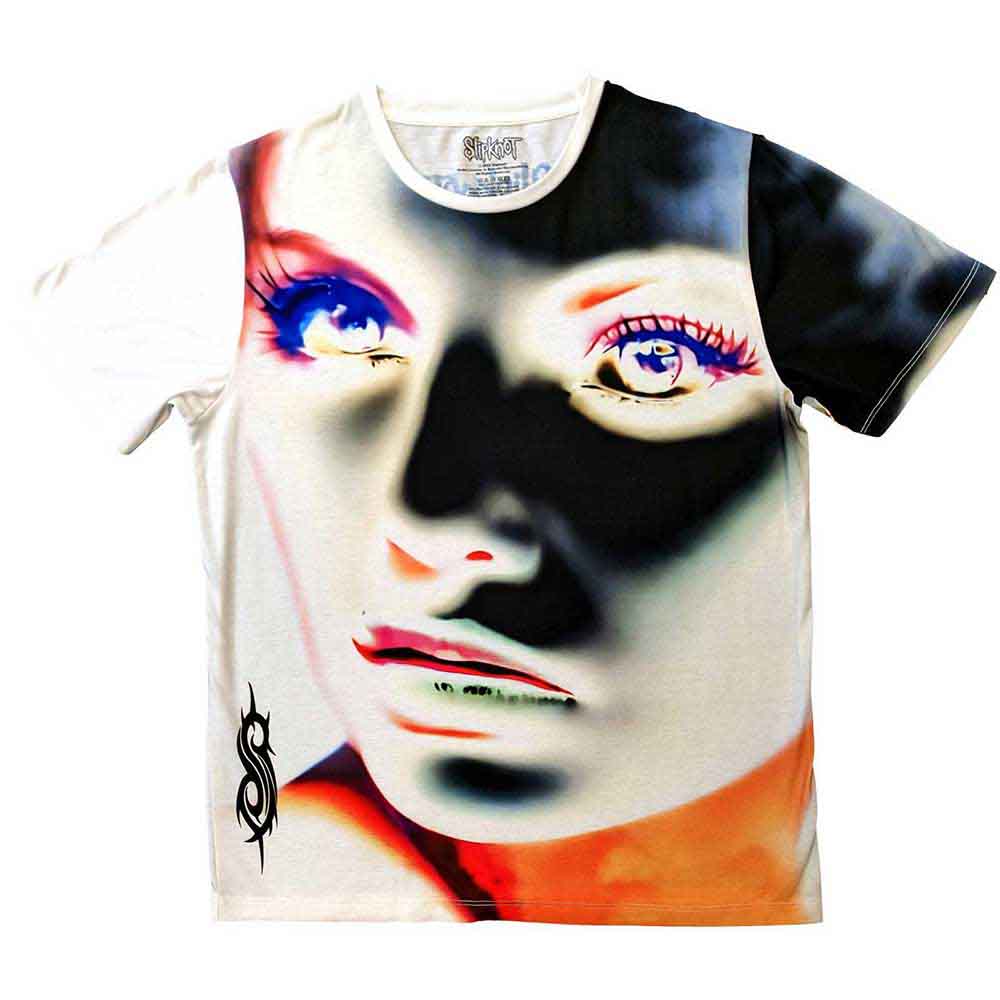 Slipknot Unisex Sublimation T-Shirt: Adderall Face Inverted (White) (Back Print)